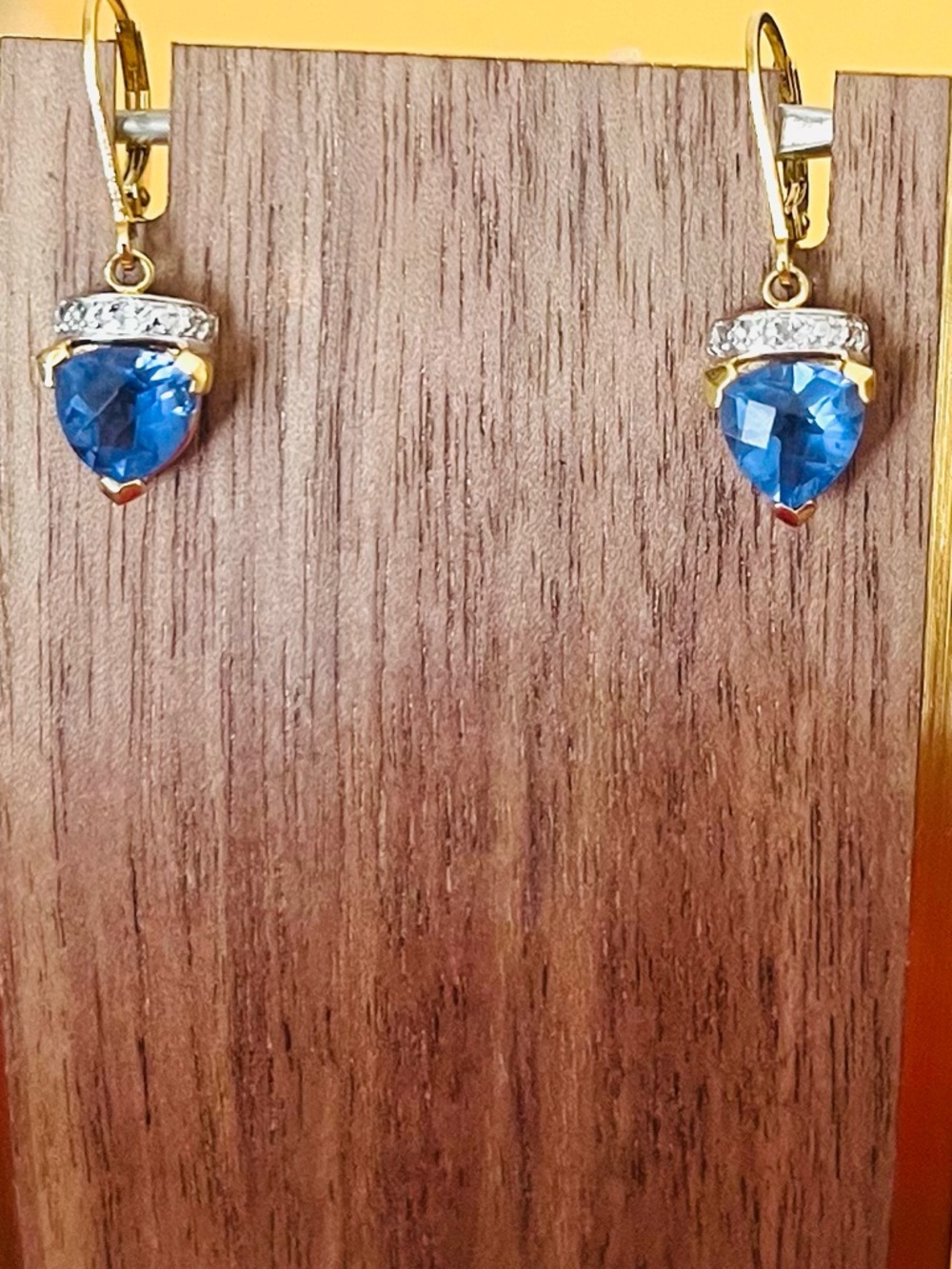 Gold over silver Blue CZ Heart-Shaped Earrings